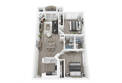 Floor plan for 2 beds, 2 baths, 931 sqft